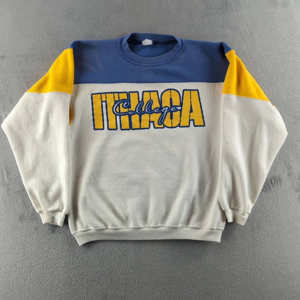 Vintage Collegiate Pacific‎ Sweatshirt Mens Large Blue White Yellow Ithaca 90s